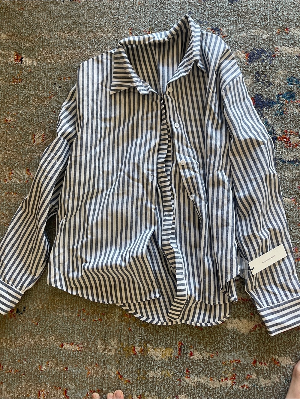 Commense Vertical Stripe Button-Down Shirt - Blue & White